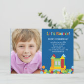Bounce House Photo Birthday Invitation - Blue Kaart (Staand voorkant)