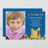 Bounce House Photo Birthday Invitation - Blue Kaart (Voorkant / Achterkant)