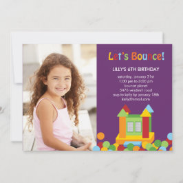 Bounce House Photo Birthday Invitation - Paars Kaart