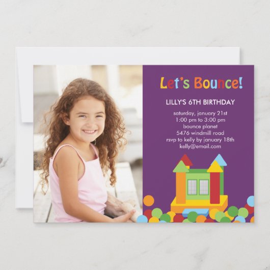 Bounce House Photo Birthday Invitation - Paars Kaart (Voorkant)
