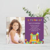 Bounce House Photo Birthday Invitation - Paars Kaart (Staand voorkant)
