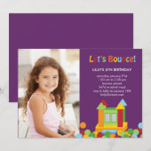 Bounce House Photo Birthday Invitation - Paars Kaart (Voorkant / Achterkant)
