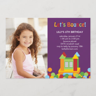 Bounce House Photo Birthday Invitation - Paars Kaart