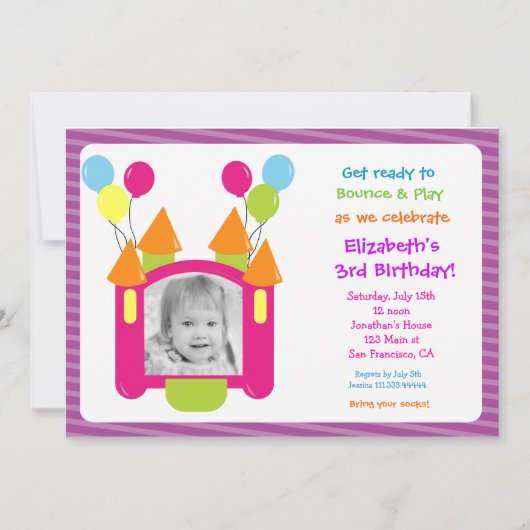 Bounce House Photo Birthday Invitations Kaart (Voorkant)