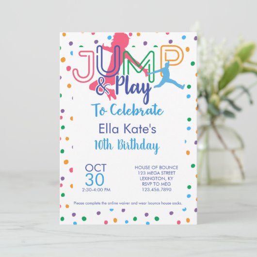 Bounce House Trampoline Jump Birthday Party Invita Kaart (Staand voorkant)