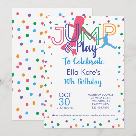 Bounce House Trampoline Jump Birthday Party Invita Kaart (Voorkant / Achterkant)