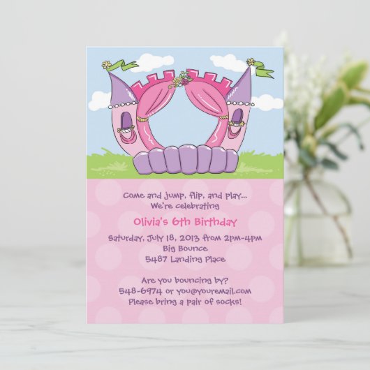Bounce House Uitnodigingen : Prinses Verjaardagsfe (Staand voorkant)