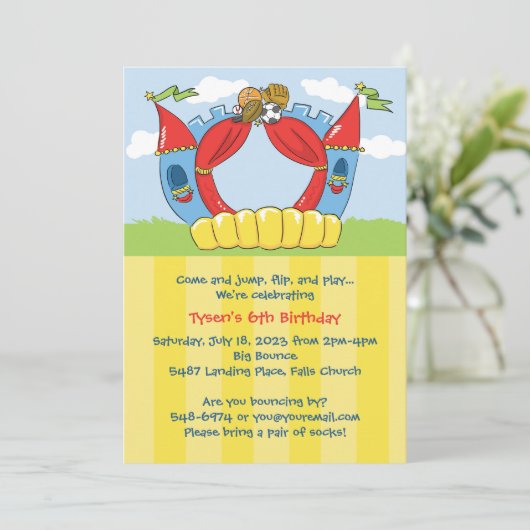 Bounce House Uitnodigingen : Sport Verjaardagsfees (Staand voorkant)