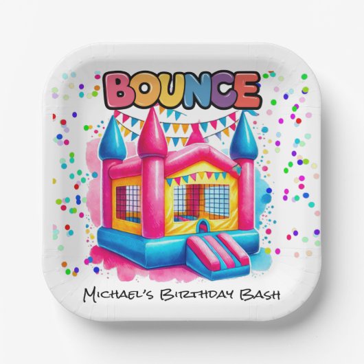 Bounce House Verjaardag Bash Papieren Bordje (Voorkant)