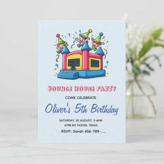 Bounce House Verjaardag uitnodiging | Bounce House (Staand voorkant)