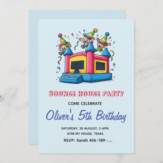 Bounce House Verjaardag uitnodiging | Bounce House (Voorkant / Achterkant)