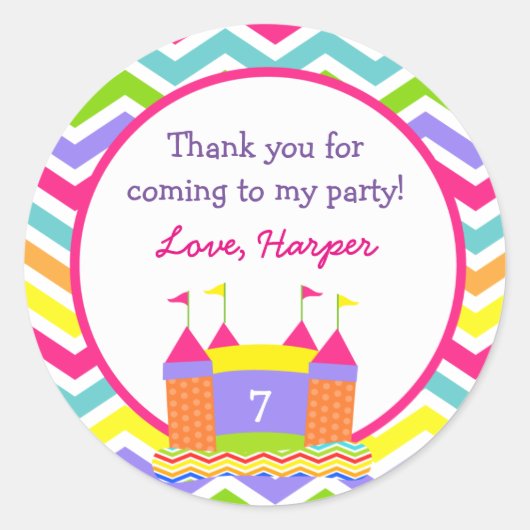 Bounce House Verjaardagsfeestje Favor Stickers (Voorkant)