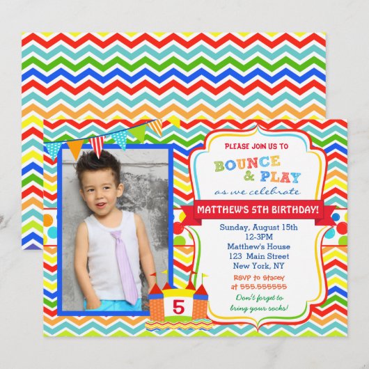 Bounce House verjaardagsfeestje uitnodigingen (Voorkant / Achterkant)