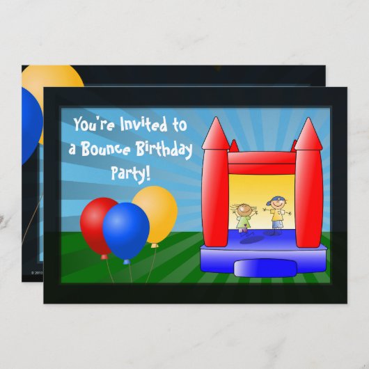 Bounce Huis Ballonnen Verjaardagsfeestuitnodiging Kaart (Voorkant / Achterkant)