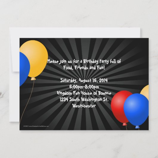 Bounce Huis Ballonnen Verjaardagsfeestuitnodiging Kaart (Achterkant)
