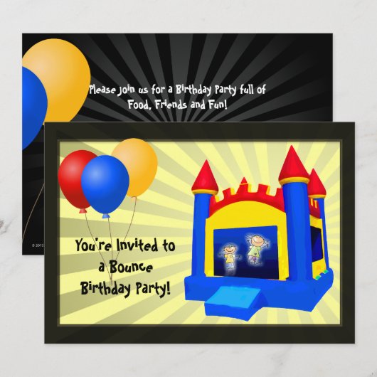 Bounce Huis Ballonnen Verjaardagsfeestuitnodiging Kaart (Voorkant / Achterkant)