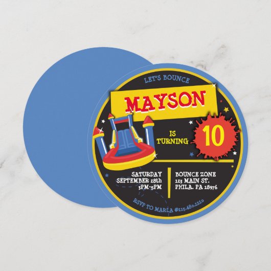 BOUNCE HUIS SLIP en SLIDE Verjaardagsfeestje Kaart (Voorkant / Achterkant)