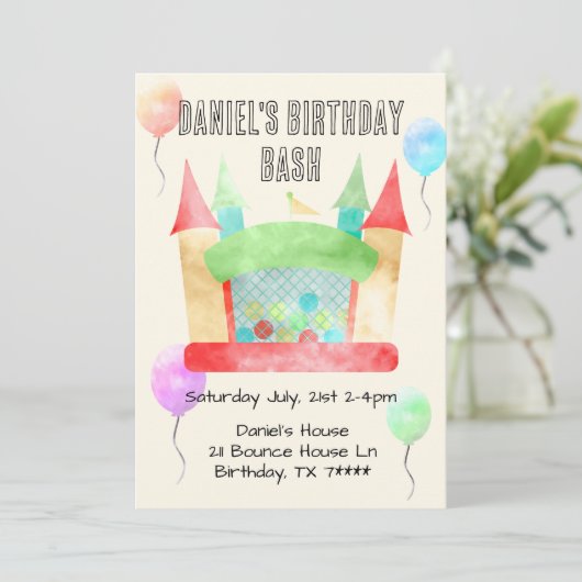 Bounce Huis Verjaardag Bash Party Uitnodiging (Staand voorkant)