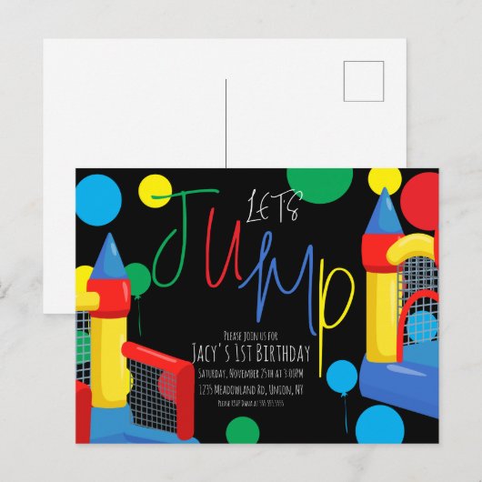 Bounce Jump Kids Verjaardagsfeest Stippen Ballonne Briefkaart (Voorkant / Achterkant)