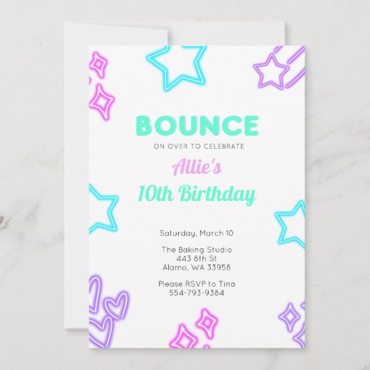 Bounce Jump Neon Kids Verjaardagsfeestuitnodiging Kaart (Voorkant)