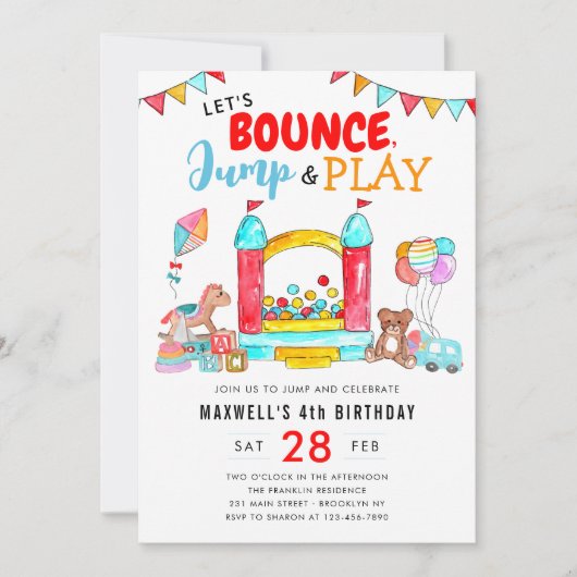 Bounce Jump Play Kinder Trampolinepark Verjaardag Kaart (Voorkant)