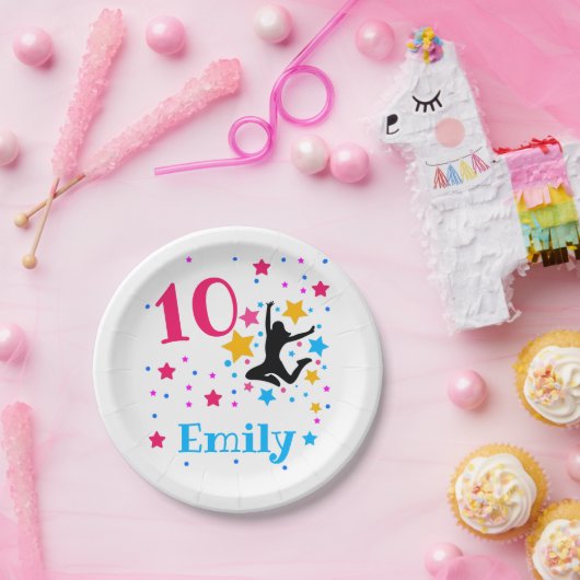 Bounce Jump Trampoline Birthday Girl Party Papieren Bordje (Feest)