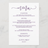 Bounce kalligrafie wervelig (pruim / Paarse) bruil Menu (Voorkant)