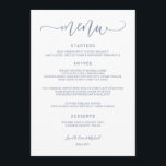 Bounce kalligrafie wervelig (stoffig blauw) bruilo menu<br><div class="desc">Swirly Bouncy Calligraphy Wedding Menu (Dusty Blue): Dit prachtige huwelijksmenu is voorzien van een bouncy, swirly stoffige blauwe kalligrafie script aan de bovenkant. De achterkant heeft een houten textuur die je kunt roteren, de basiskleur kunt veranderen of helemaal kunt verwijderen als je wilt. Wijzig jouw tekst en namen onderaan. Maak...</div>