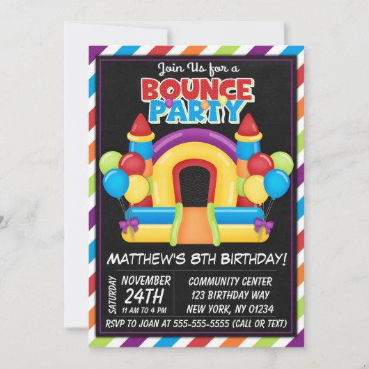 Bounce Party Invitation Kinder Bounce Verjaardagsf Kaart (Voorkant)
