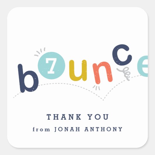 Bounce verjaardagsfeest bedankt vierkante sticker (Voorkant)