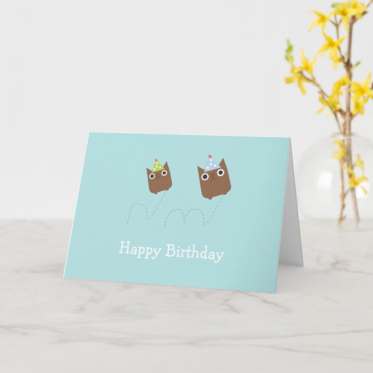 Bouncing Owls Verjaardag Kaart (Gele Bloem)