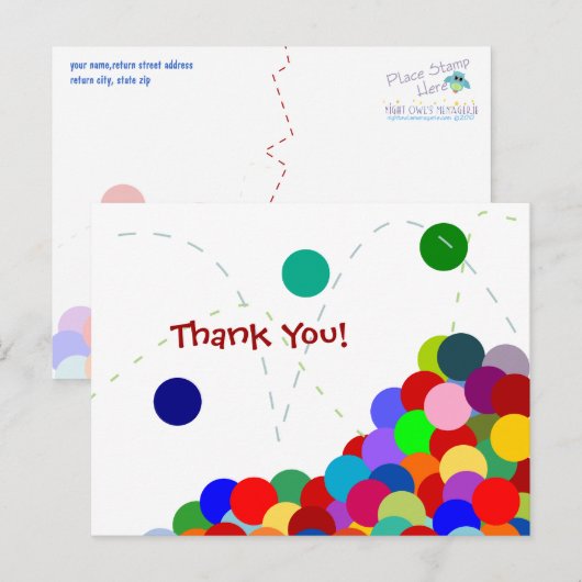 Bouncing Party Bedankt Briefkaart (Voorkant / Achterkant)