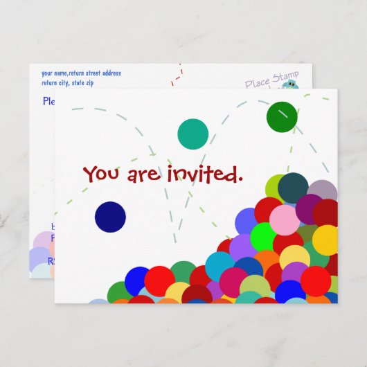Bouncing Party Invitation Briefkaart (Voorkant / Achterkant)