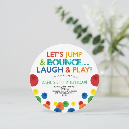 Bouncy Ball Verjaardag Cirkel Uitnodiging (Staand voorkant)