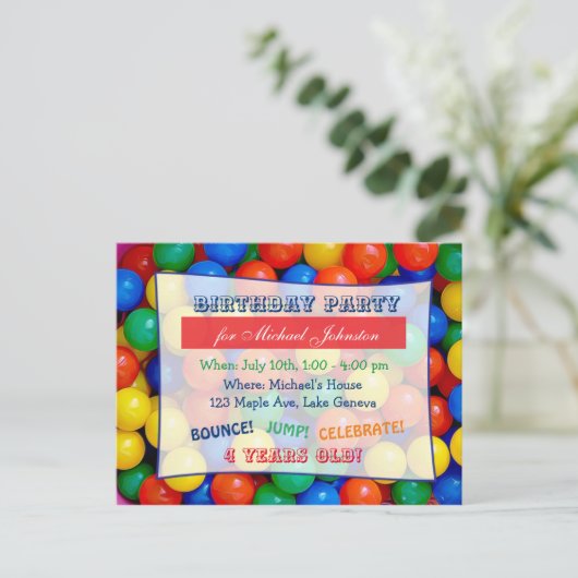 Bouncy Balls Ball Pit Boy's Verjaardagsfeest Uitno Briefkaart (Staand voorkant)