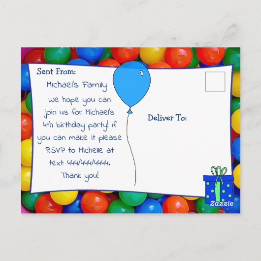 Bouncy Balls Ball Pit Boy's Verjaardagsfeest Uitno Briefkaart (Achterkant)