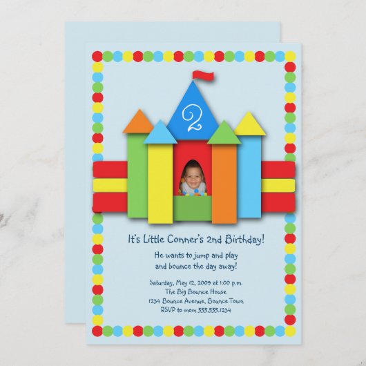 Bouncy Bithday Uitnodiging (Voorkant / Achterkant)