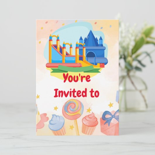 Bouncy Castle Adventure Park Birthday Party Invi Kaart (Staand voorkant)