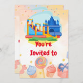 Bouncy Castle Adventure Park Birthday Party Invi Kaart (Voorkant / Achterkant)