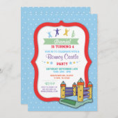 Bouncy Castle Party Blue Kids Verjaardag Uitnodigi Kaart (Voorkant / Achterkant)