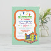 Bouncy Castle Party Green Kids Verjaardag Uitnodig Kaart (Staand voorkant)
