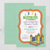 Bouncy Castle Party Green Kids Verjaardag Uitnodig Kaart (Voorkant / Achterkant)