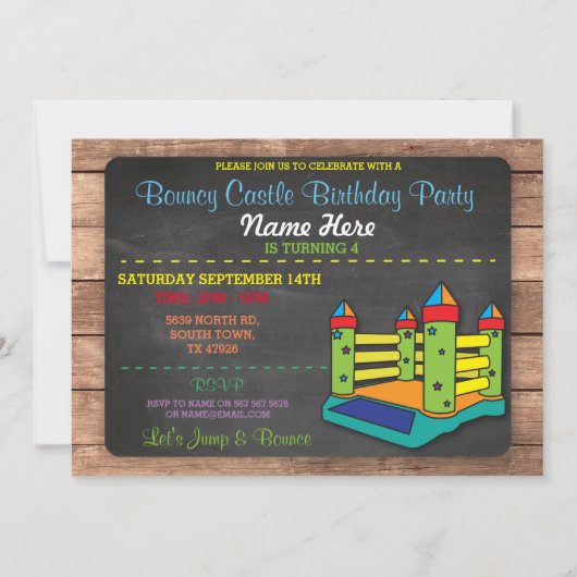 Bouncy Castle Party Jump Kids Verjaardag Uitnodigi Kaart (Voorkant)