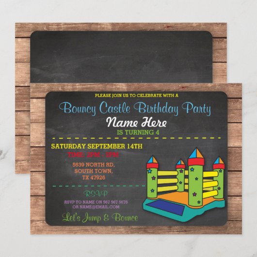 Bouncy Castle Party Jump Kids Verjaardag Uitnodigi Kaart (Voorkant / Achterkant)
