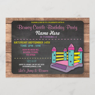 Bouncy Castle Party Jump Kinder Pink Birthday Invi Kaart