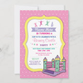 Bouncy Castle Party Roze Kids Verjaardag Uitnodigi Kaart (Voorkant)