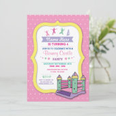Bouncy Castle Party Roze Kids Verjaardag Uitnodigi Kaart (Staand voorkant)