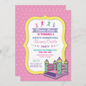 Bouncy Castle Party Roze Kids Verjaardag Uitnodigi Kaart (Voorkant / Achterkant)