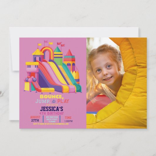 Bouncy Castle Verjaardagsfeest Foto Bounce Pink Kaart (Voorkant)