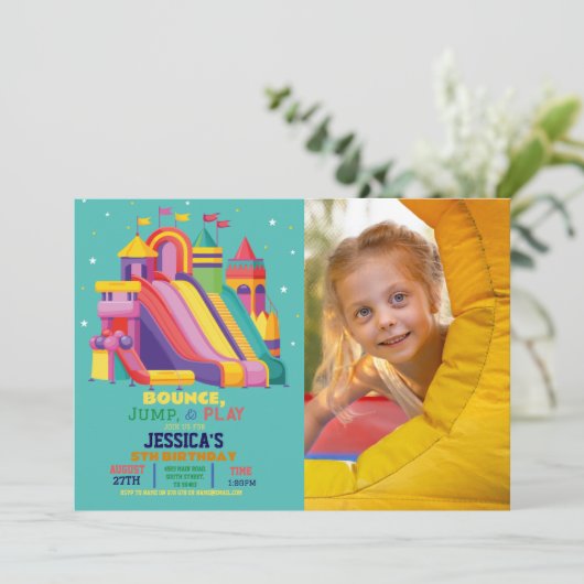 Bouncy Castle Verjaardagsfeest Jump Bounce Foto Kaart (Staand voorkant)
